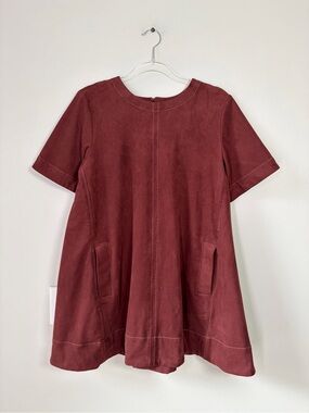 Maeve Anthropologie The Emmy Faux-Suede Short-Sleeve Mini Swing Dress
